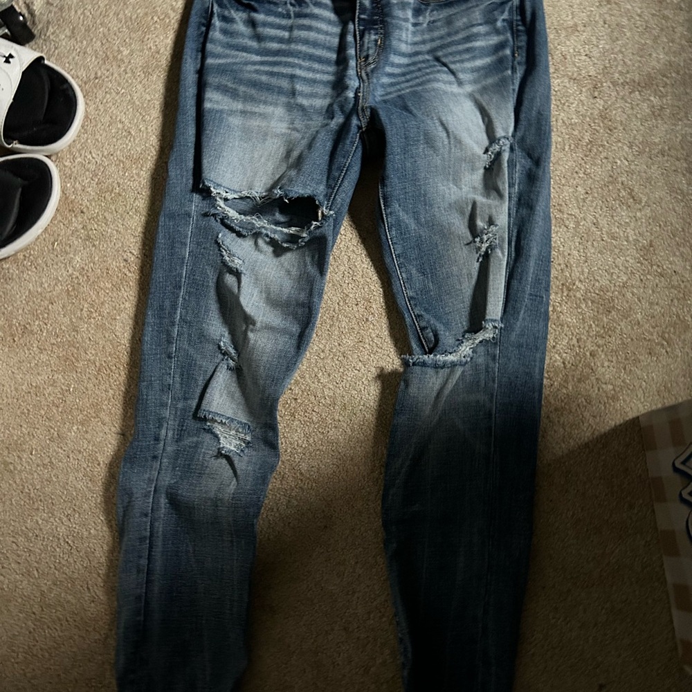 Buckle Black Ankle Skinny Distressed Blue Jeans for Women